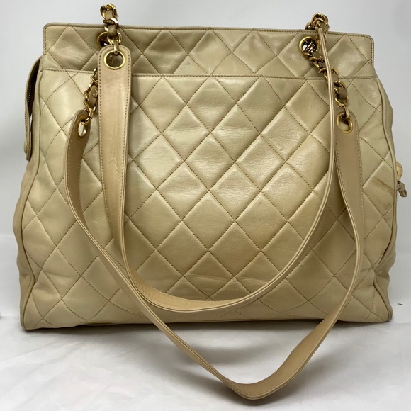Chanel Vinatge Beige Quilted Lambskin Tote Bag - Picture 1 of 16